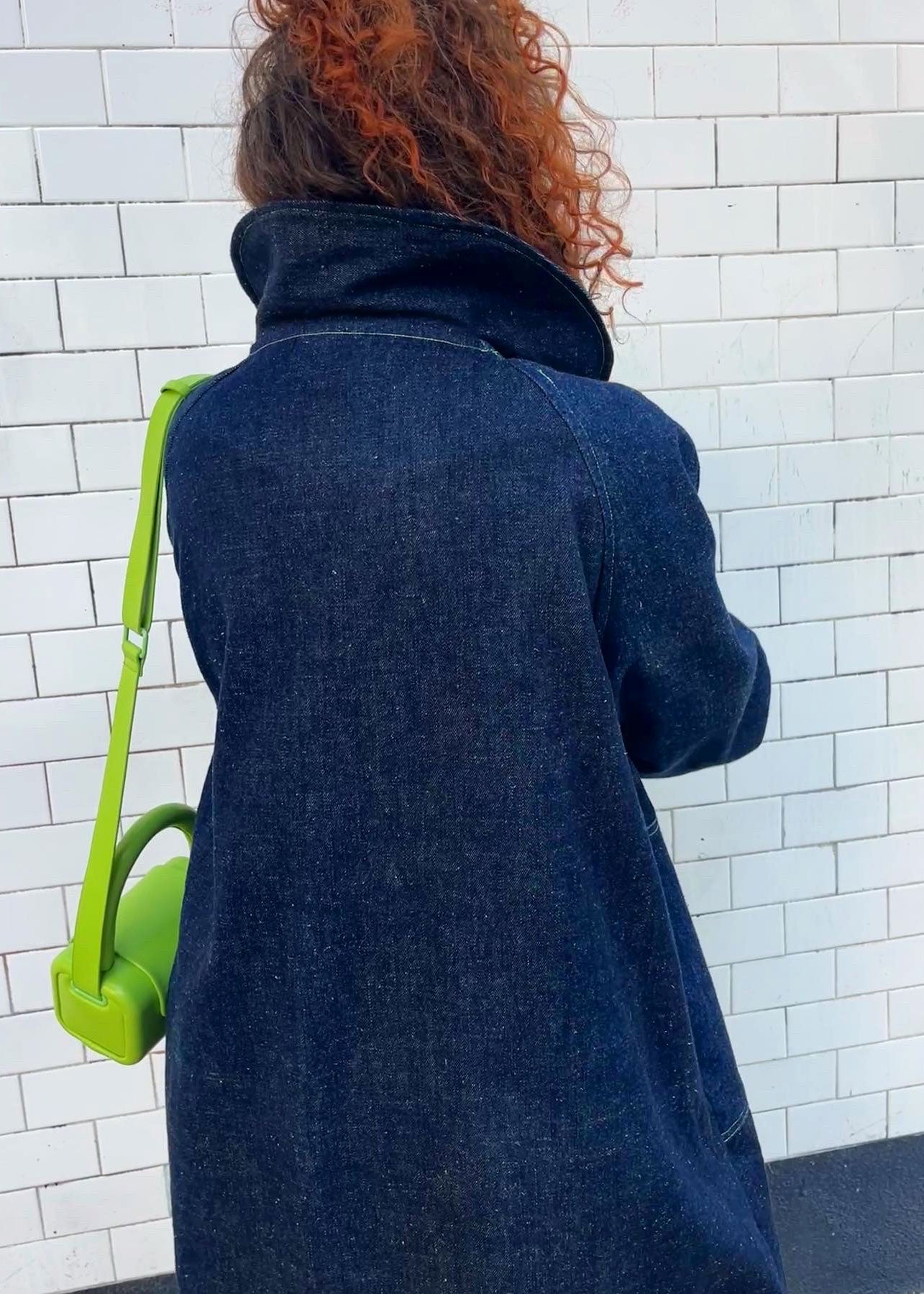 Hemp Denim Coat with Green Buttons