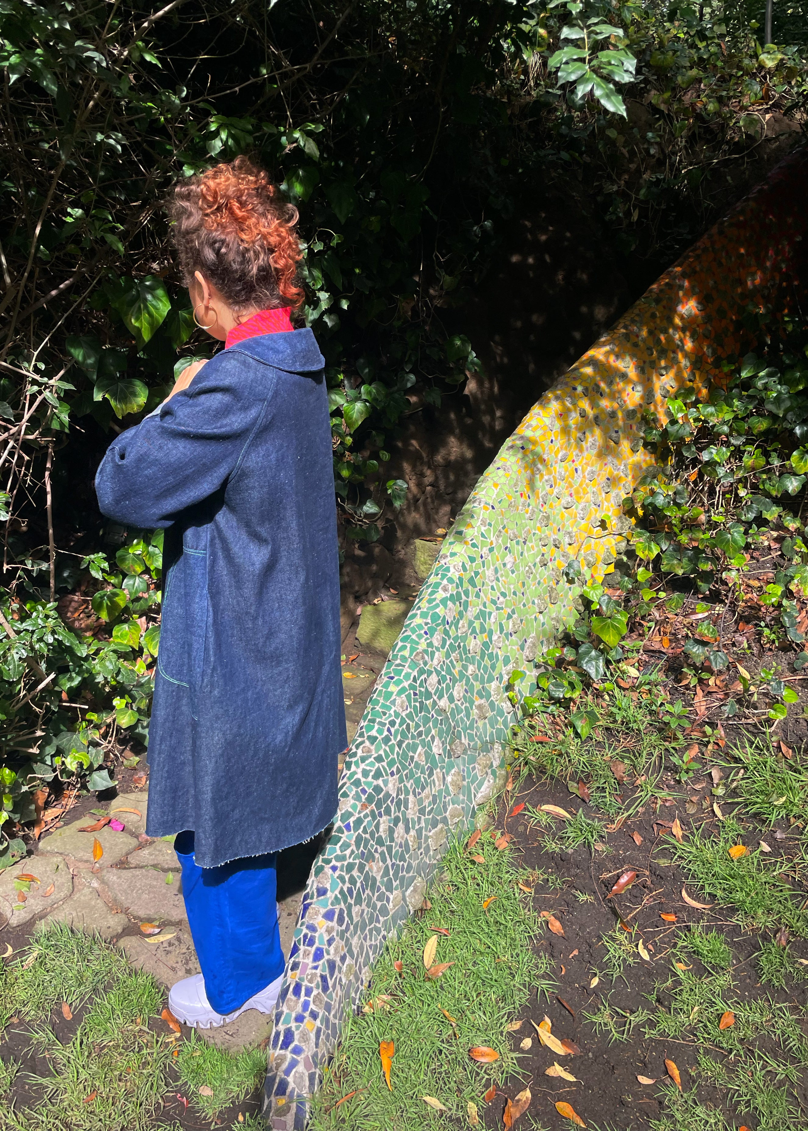 Hemp Denim Coat with Green Buttons