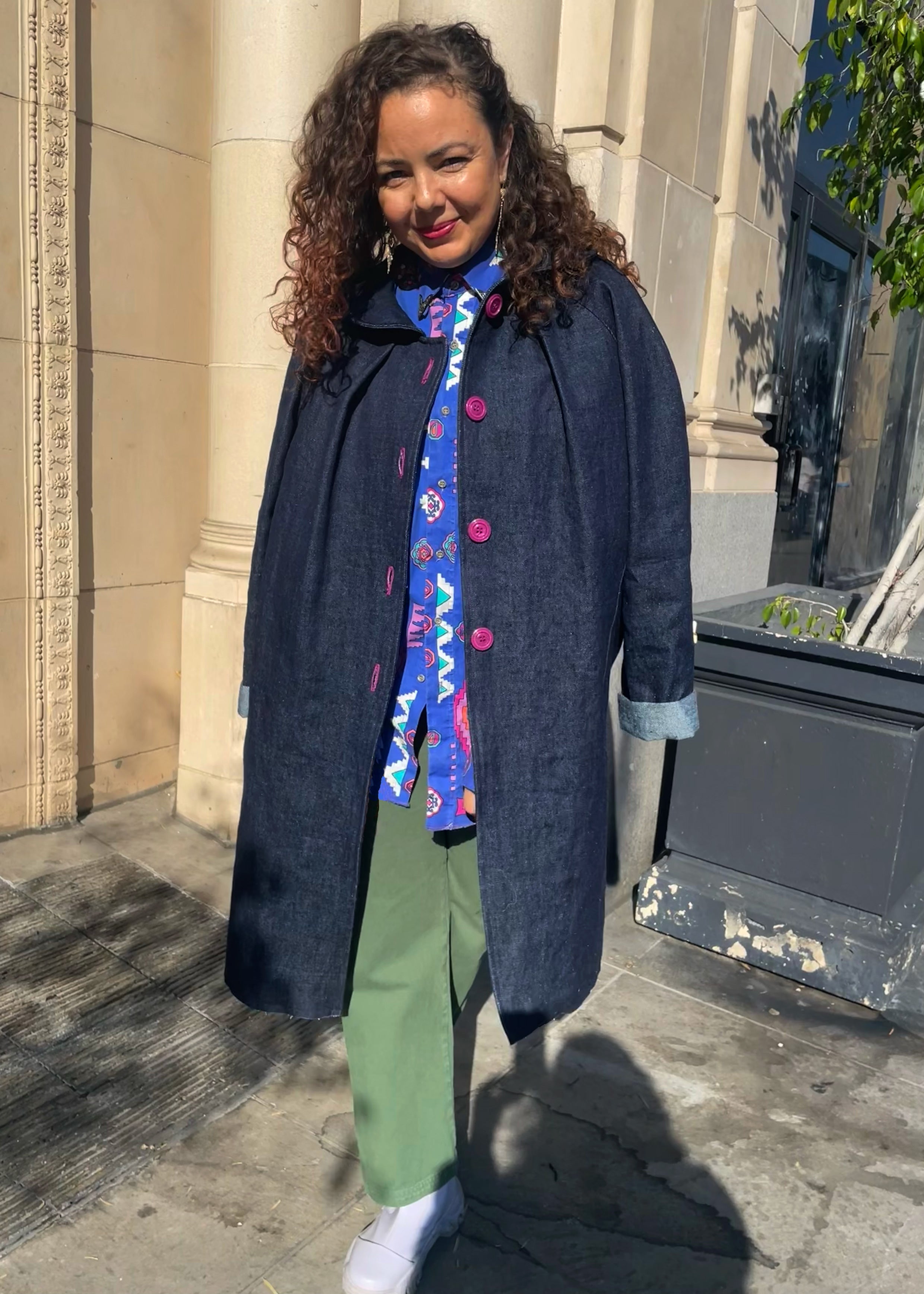 Hemp Denim Coat with Amber Buttons