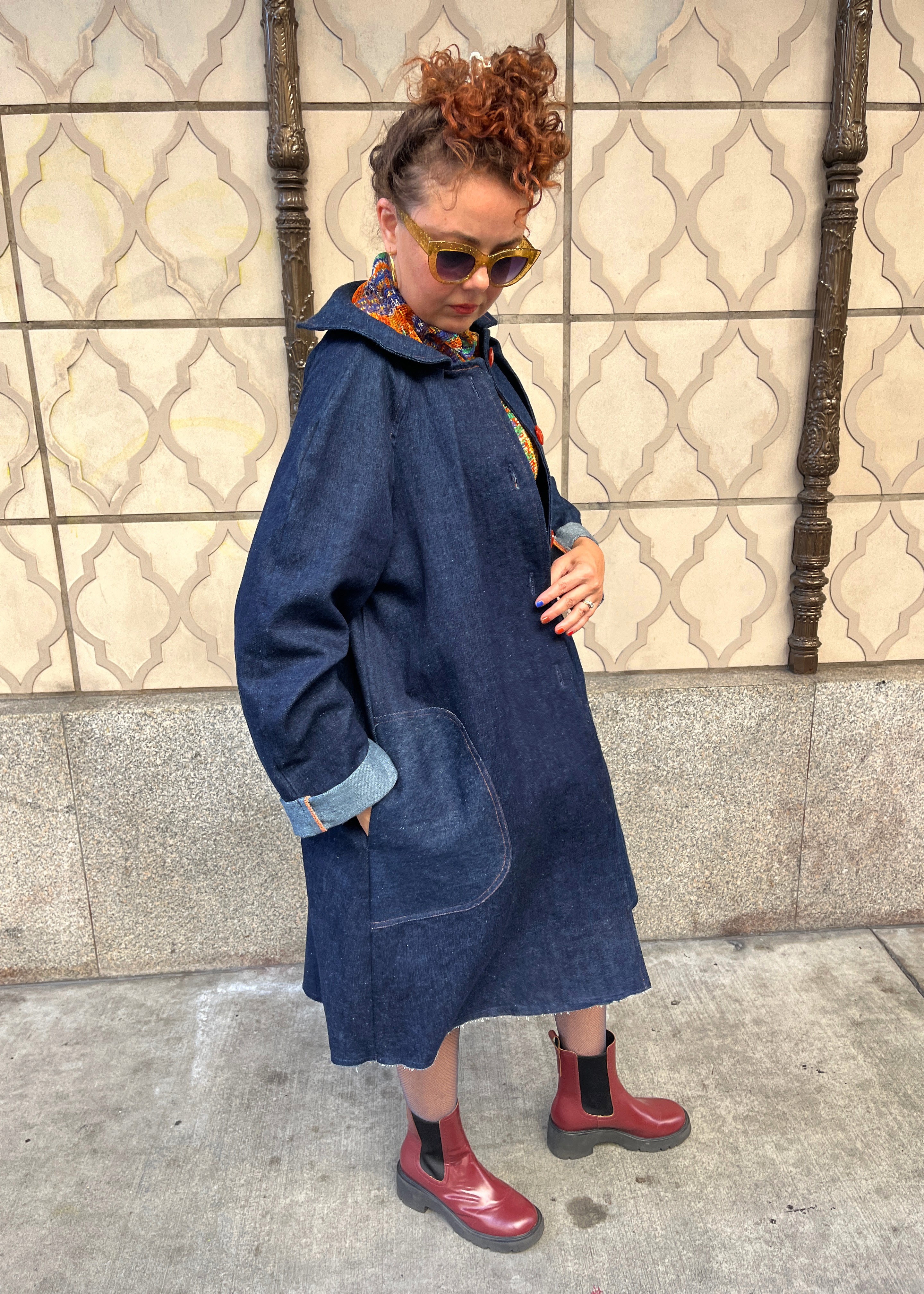 Hemp Denim Coat with Amber Buttons