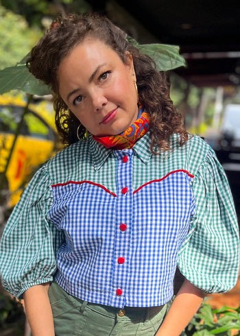 Gingham Strawberries Western Shirt