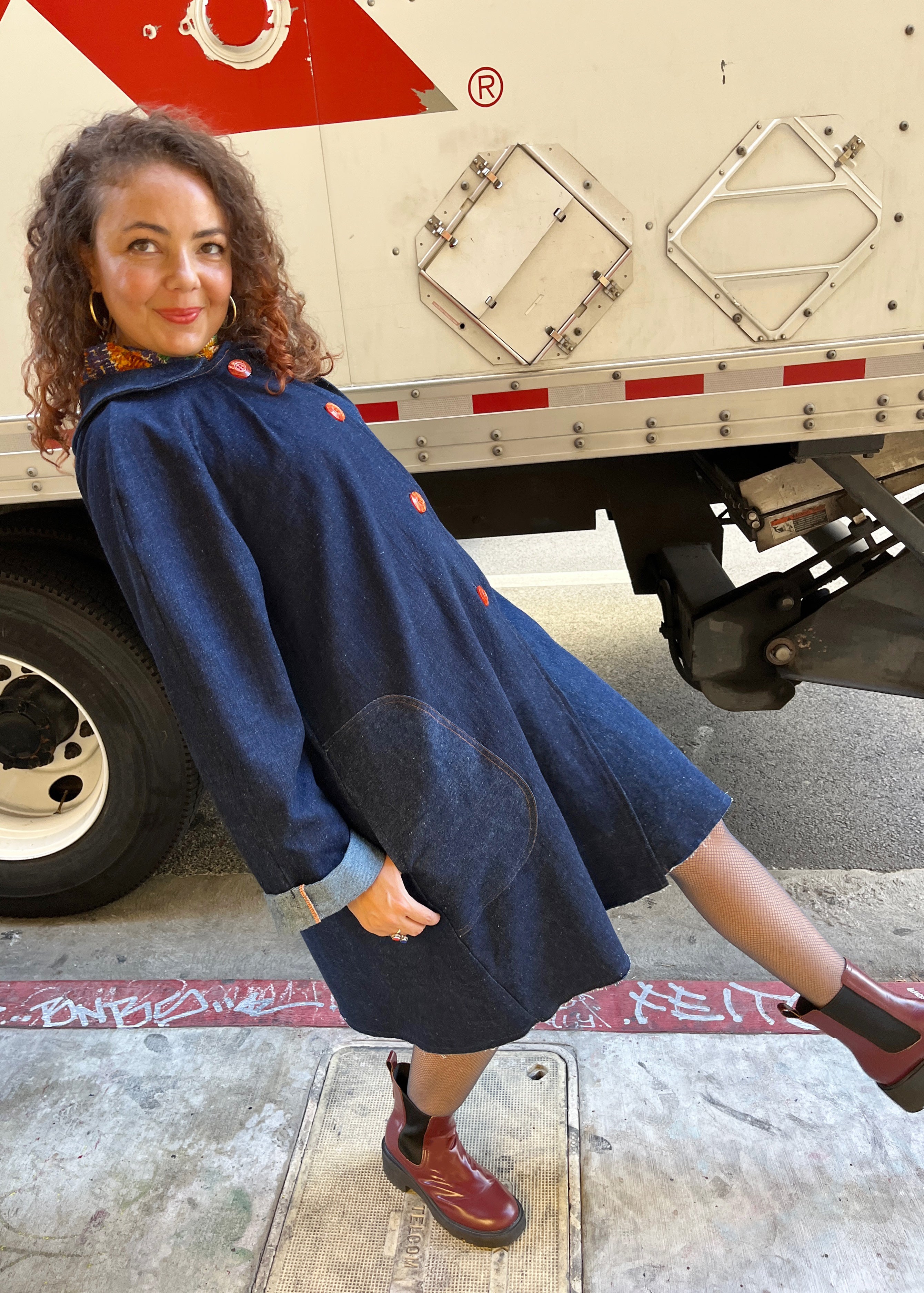 Hemp Denim Coat with Amber Buttons