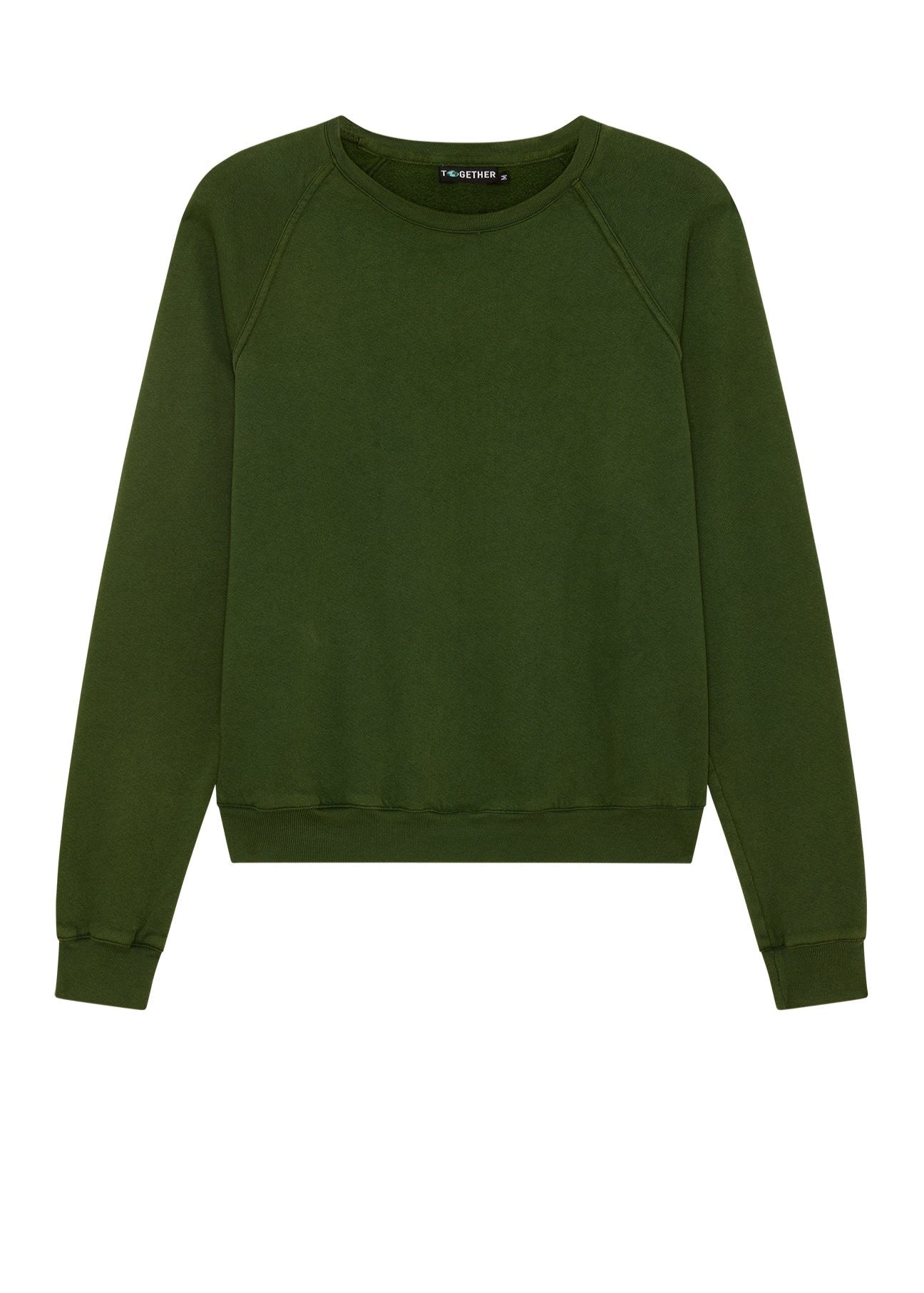 Gatherer Green Raglan Unisex Sweatshirt made from organic cotton in Los Angeles.