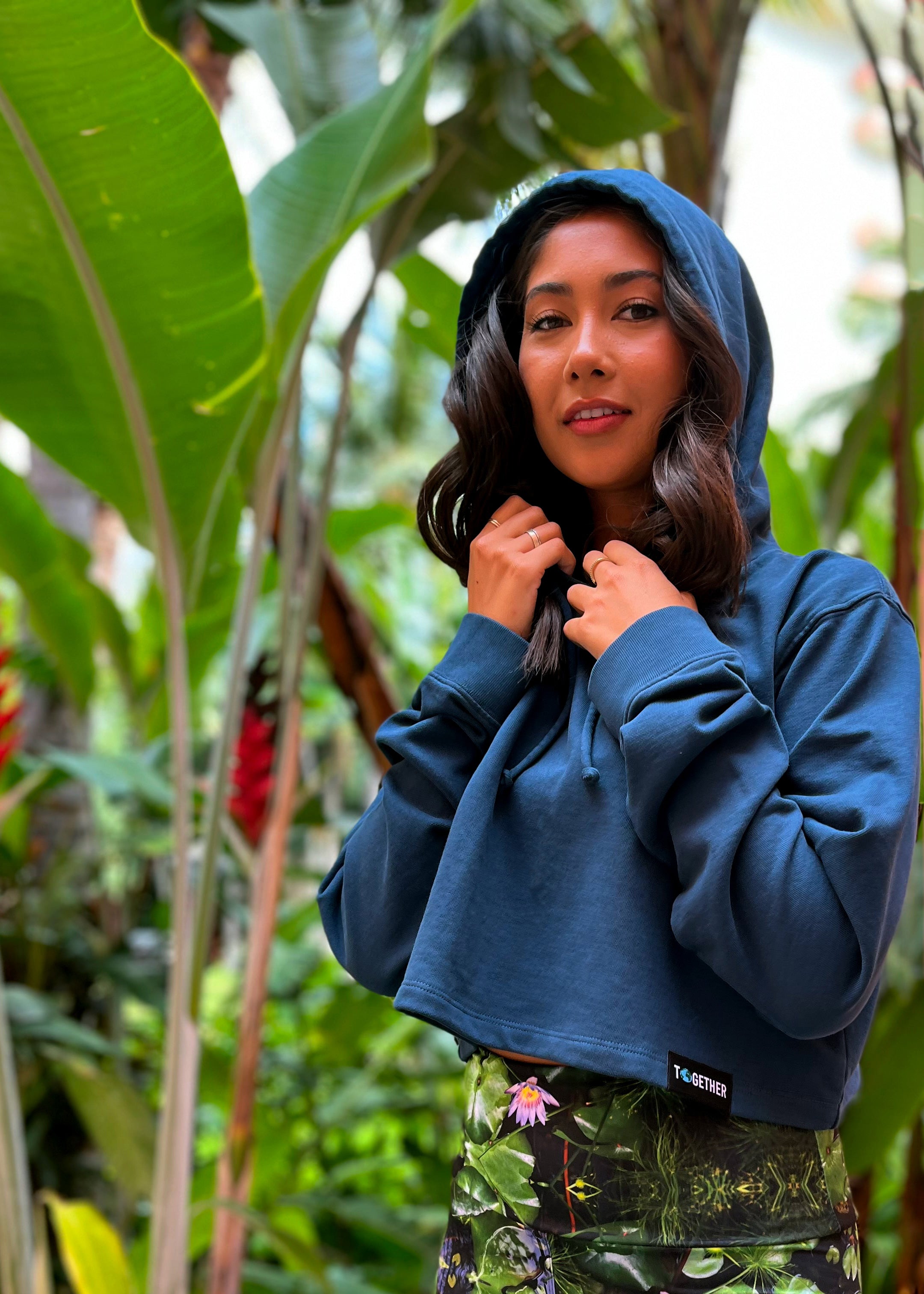 Deep Teal Organic Cropped Hoodie