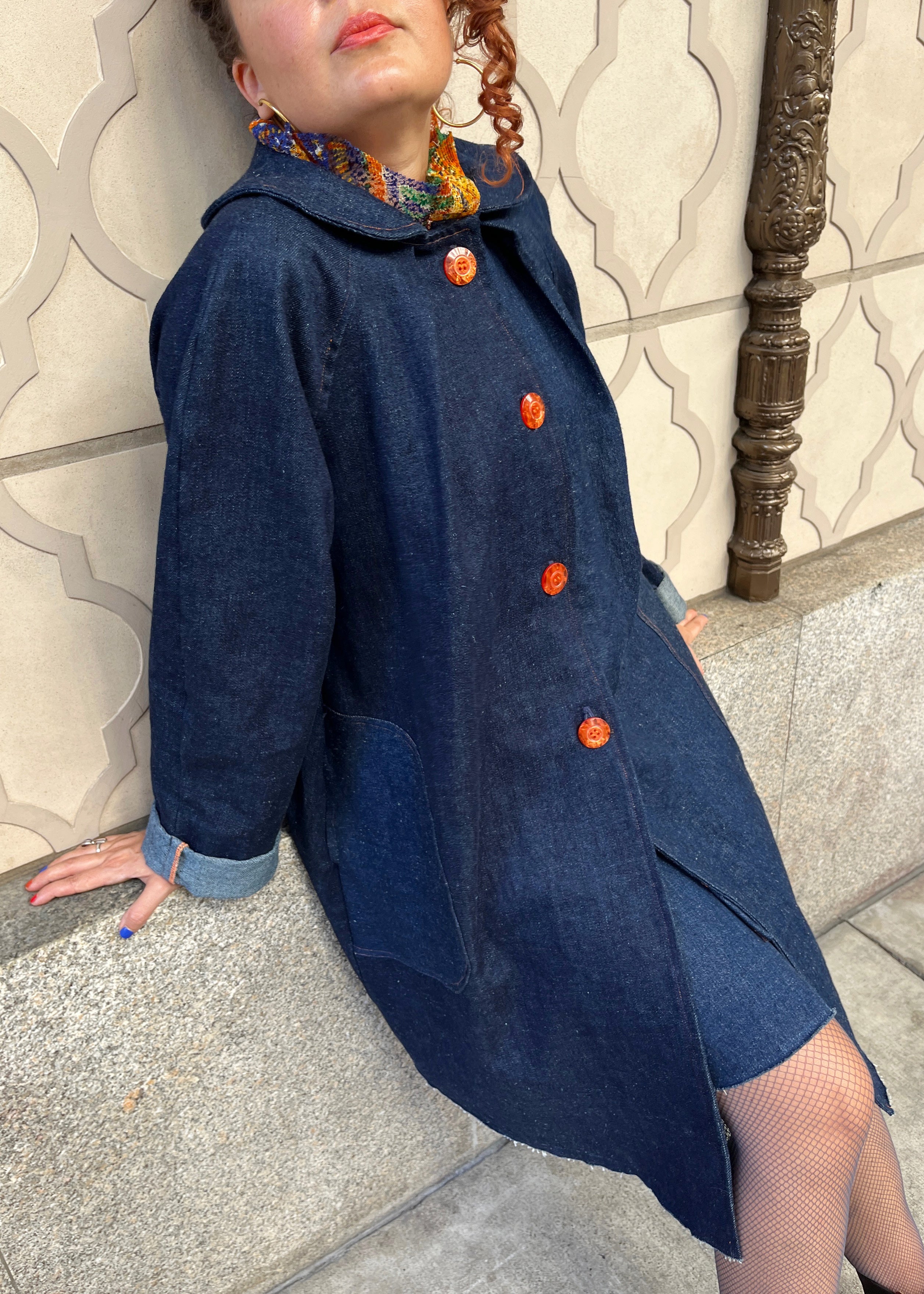 Hemp Denim Coat with Amber Buttons