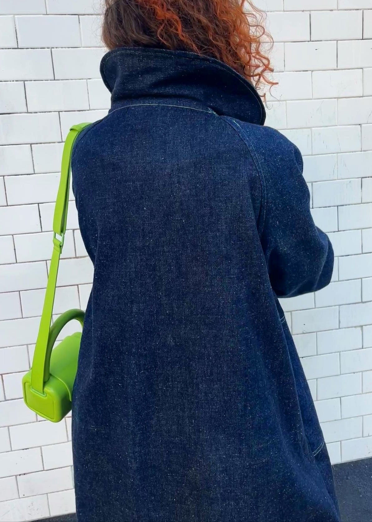 Hemp Denim Coat with Green Buttons