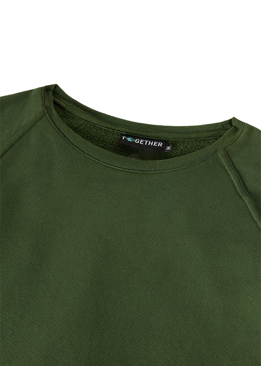 Gatherer Green Raglan Unisex Sweatshirt made from organic cotton in Los Angeles.