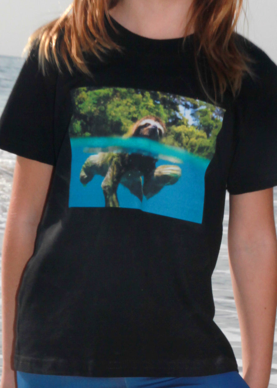 Kids Sloth Organic Black Tee